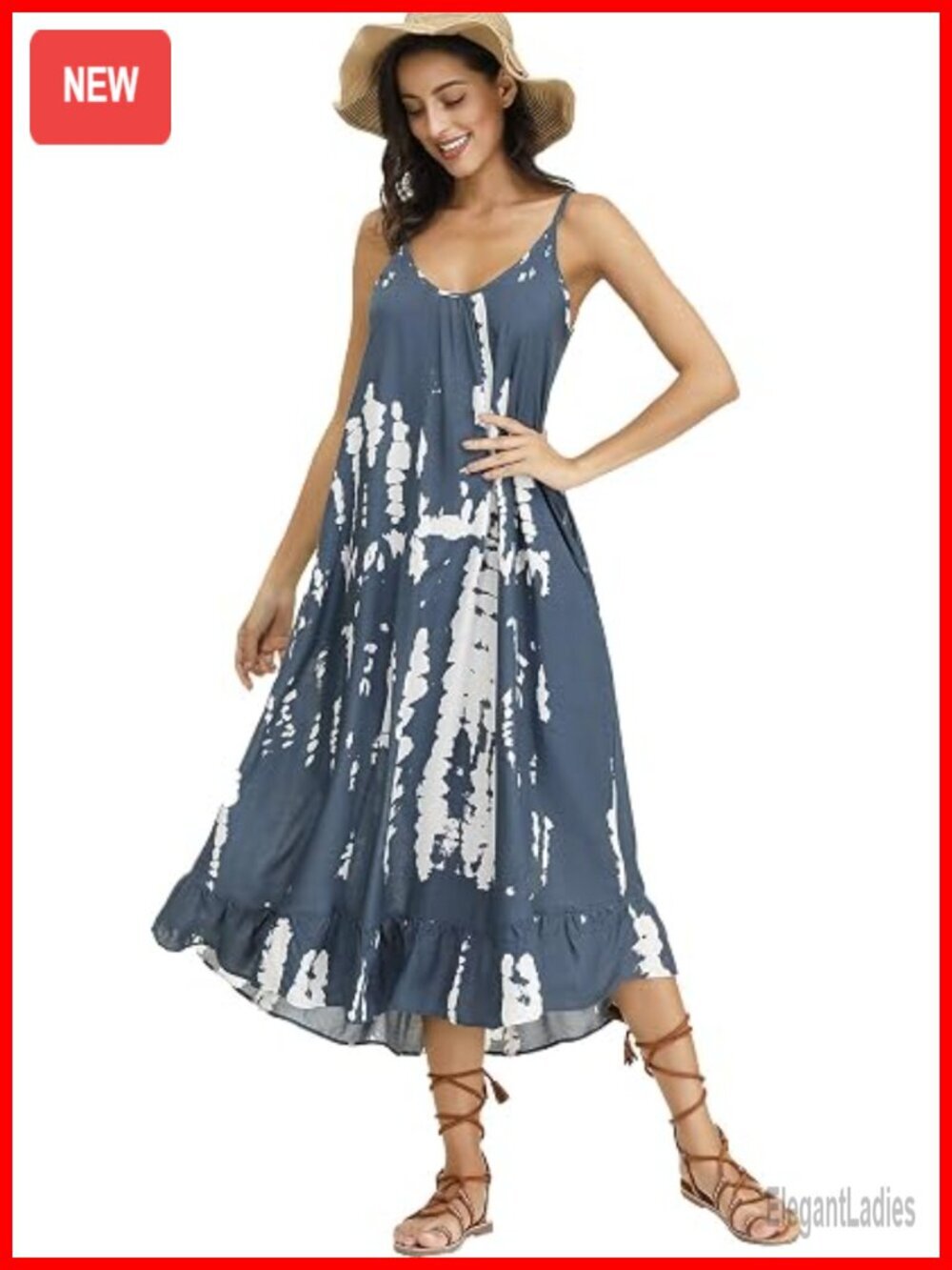 Women's V Neck Floral Maxi Dress Boho Printed Adjustable Spaghetti Strap Long